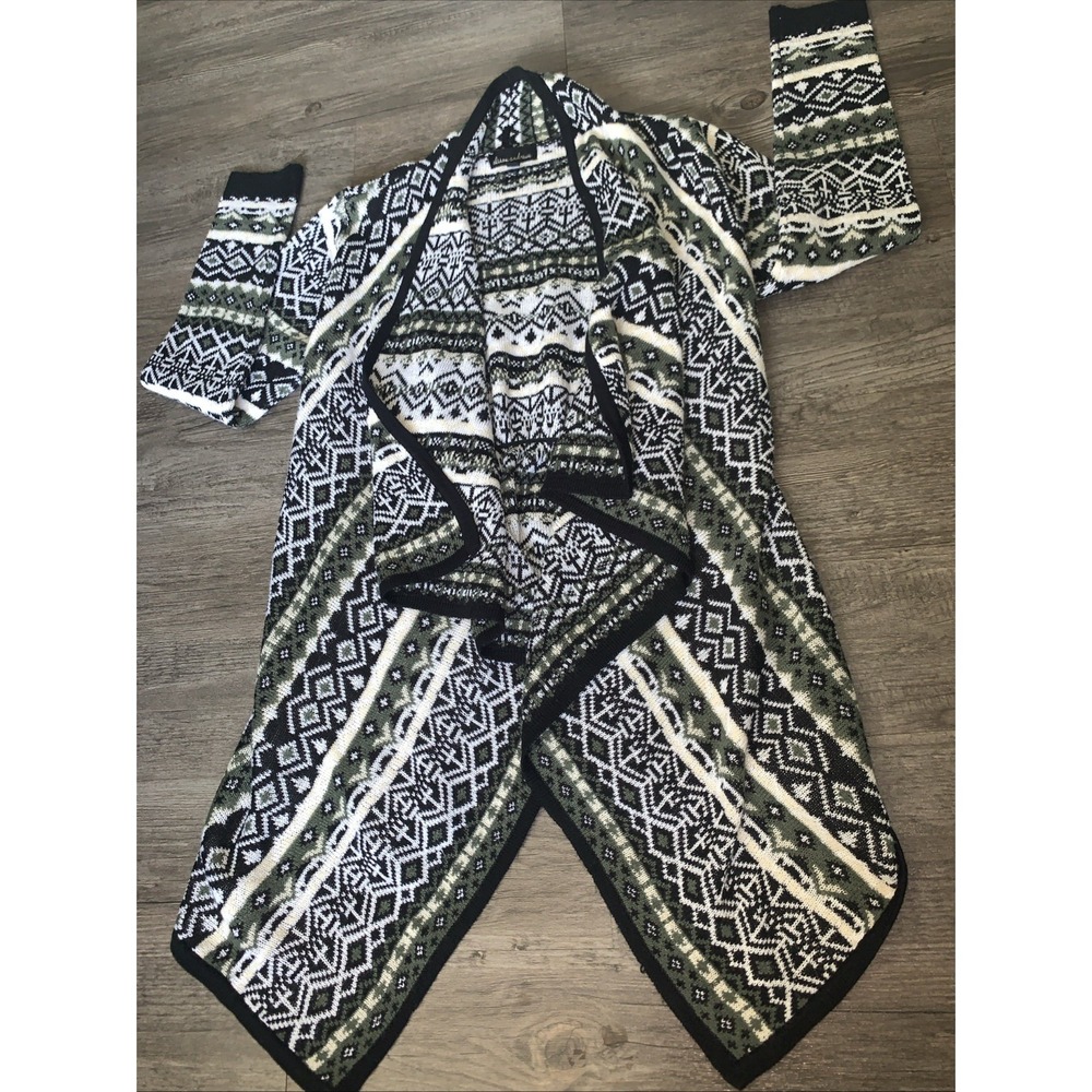 Alison Andrews Women Multicolor Fair Isle Open Front Cardigan M Long Sleeve